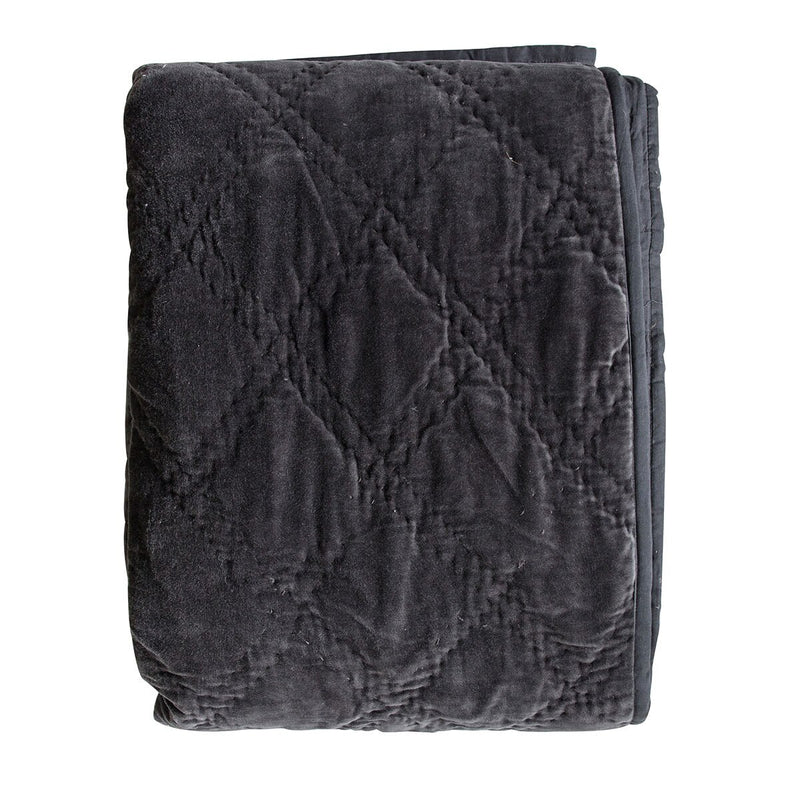Gallery quilted cotton velvet bedspread in charcoal, UK version