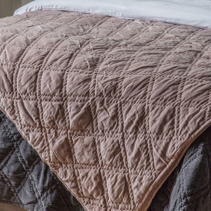 Gallery blush velvet quilted bedspread 260x240cm (British brand)