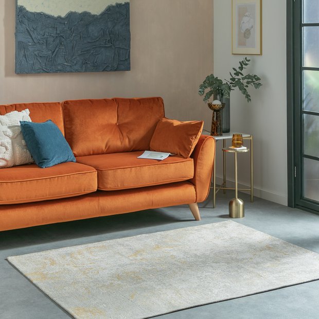 Habitat Distressed Abstract Gold Flatweave Rug 120x170cm, UK version