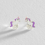 Revere sterling silver enamel unicorn stud earrings 10mm (British brand)