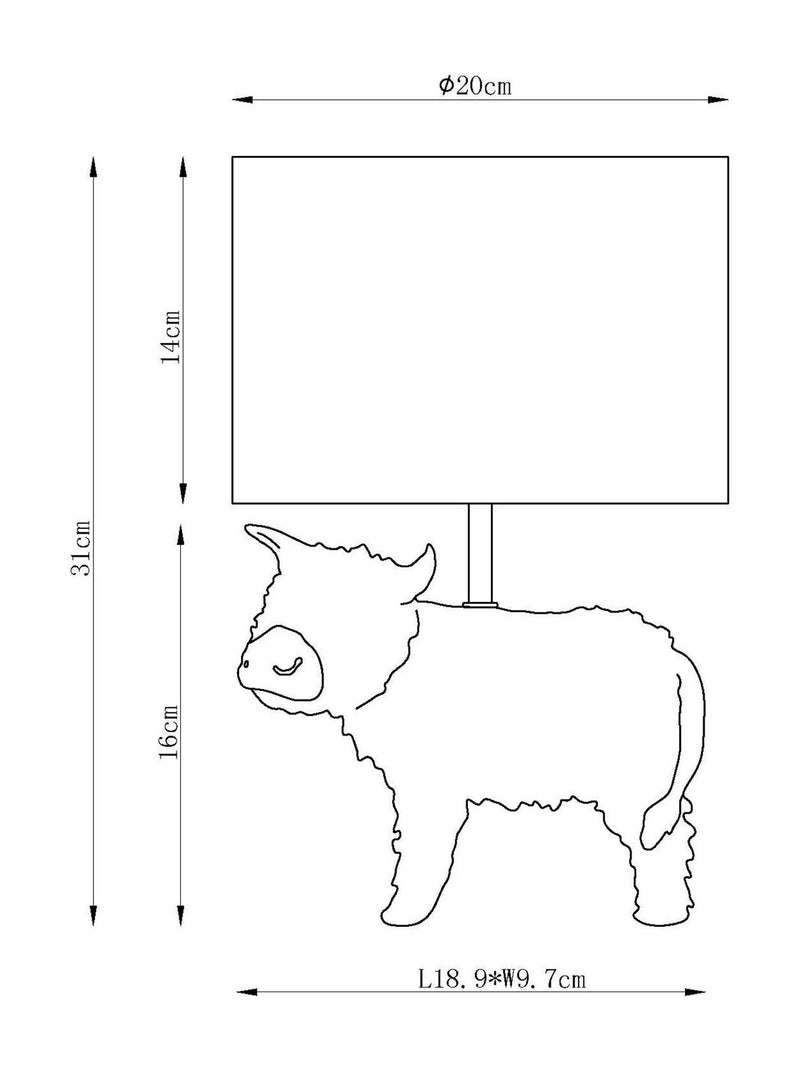Natural Hamish Highland Cow Table Lamp natural finish (British brand)