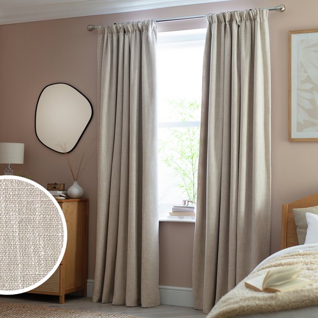 Habitat Blackout Pencil Pleat Curtains Oatmeal 117x137cm, UK version