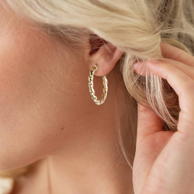 Revere 9ct yellow gold twisted hoop earrings 20mm (British brand)