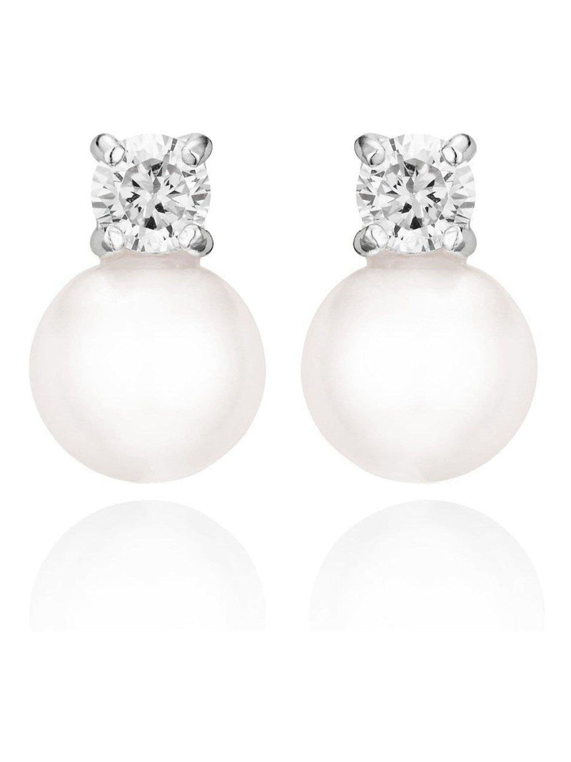 Silver simulated pearl and cubic zirconia drop earrings 12mm (British brand)