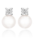 Silver simulated pearl and cubic zirconia drop earrings 12mm (British brand)