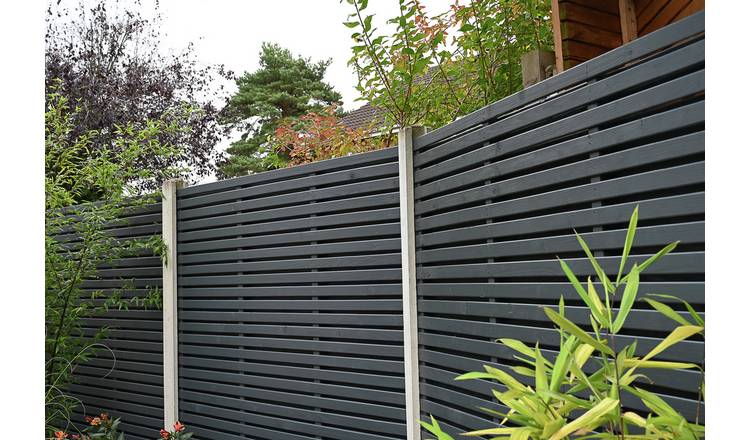 Forest Garden Double Slatted Fence Panel Grey Pack of 5 - British product