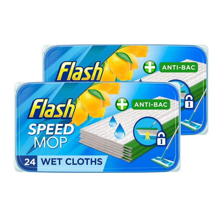 Flash Lemon Wet Cloths 2 x 24 Pack - British product