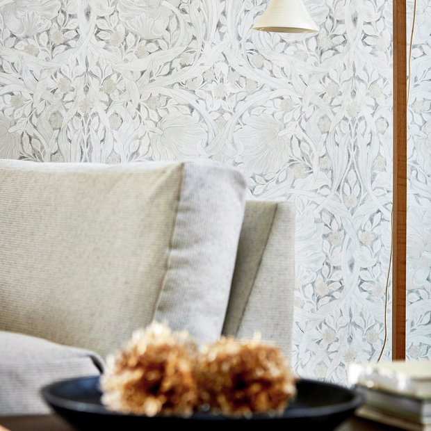 Morris & Co. Pimpernel light grey floral wallpaper (British brand)