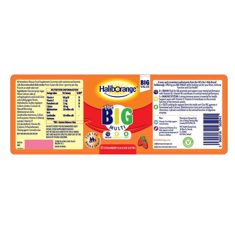 Haliborange BIG Multi strawberry multivitamin gummies 3 x 90 count, UK version