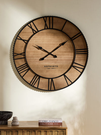 Next Natural Black Bronx Wooden Large Wall Clock- Buy online at McGrocer