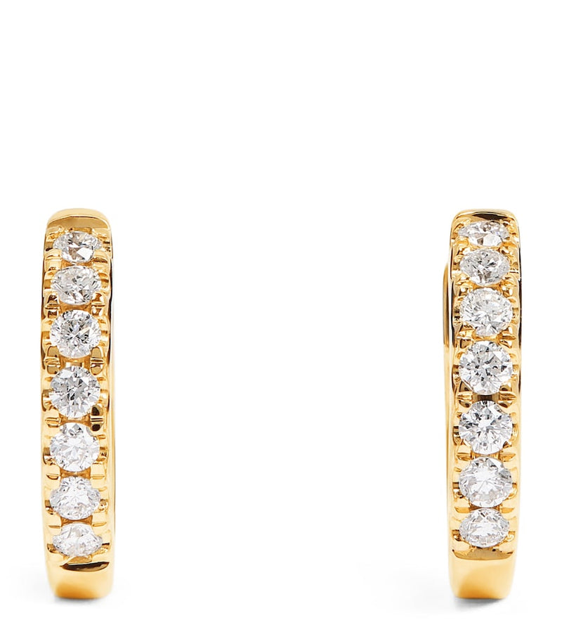 Harrods yellow gold diamond huggie earrings 0.20ctw, imported from the UK