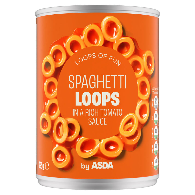 ASDA spaghetti loops in tomato sauce 395g - British product