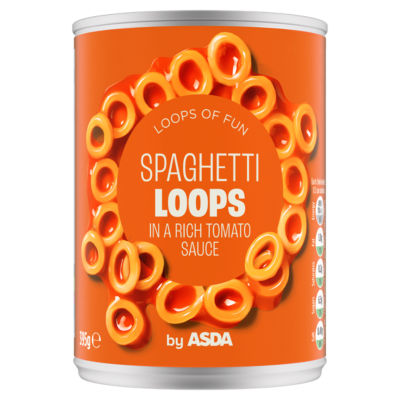 ASDA spaghetti loops in tomato sauce 395g - British product