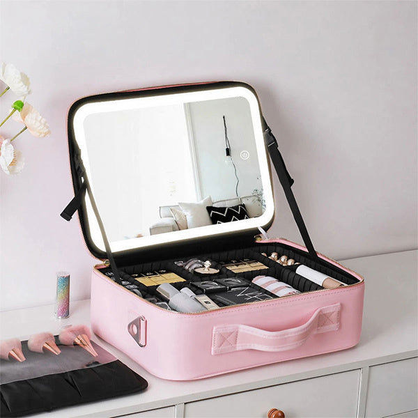 Livingandhome Travel Makeup Bag with LED Mirror Pink, UK version