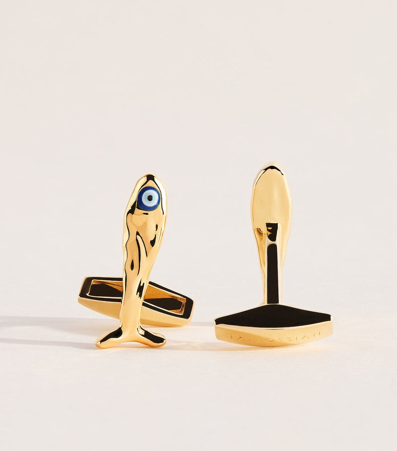 Tateossian gold-plated sterling silver Feng Shui fish cufflinks, UK version