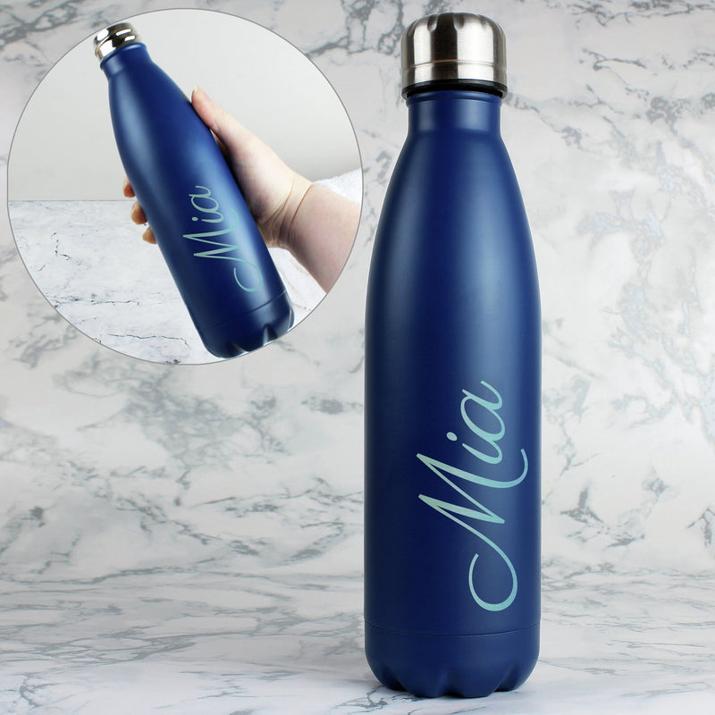 Personalised blue insulated water bottle 500ml, imported from the UK