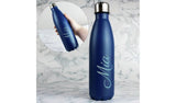 Personalised blue insulated water bottle 500ml, imported from the UK
