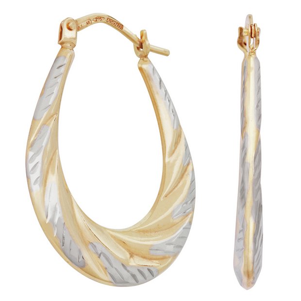 Revere 9ct gold diamond cut creole hoop earrings 25mm drop - British product