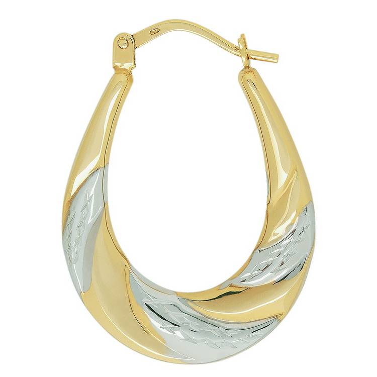 Revere 9ct gold diamond cut creole hoop earrings 25mm drop - British product