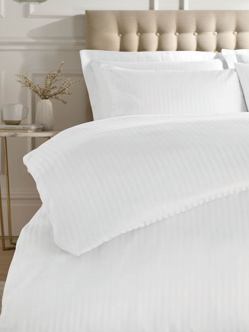 Catherine Lansfield White Satin Stripe duvet cover and pillowcase set - British product