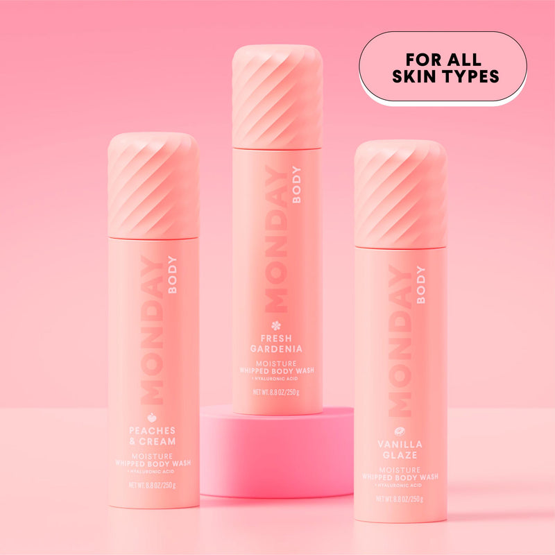Monday Haircare Peaches & Cream whipped body wash 265ml, imported from the UK