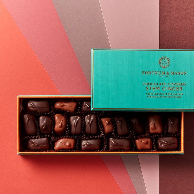 Fortnum's chocolate-covered stem ginger 250g gift box - British product