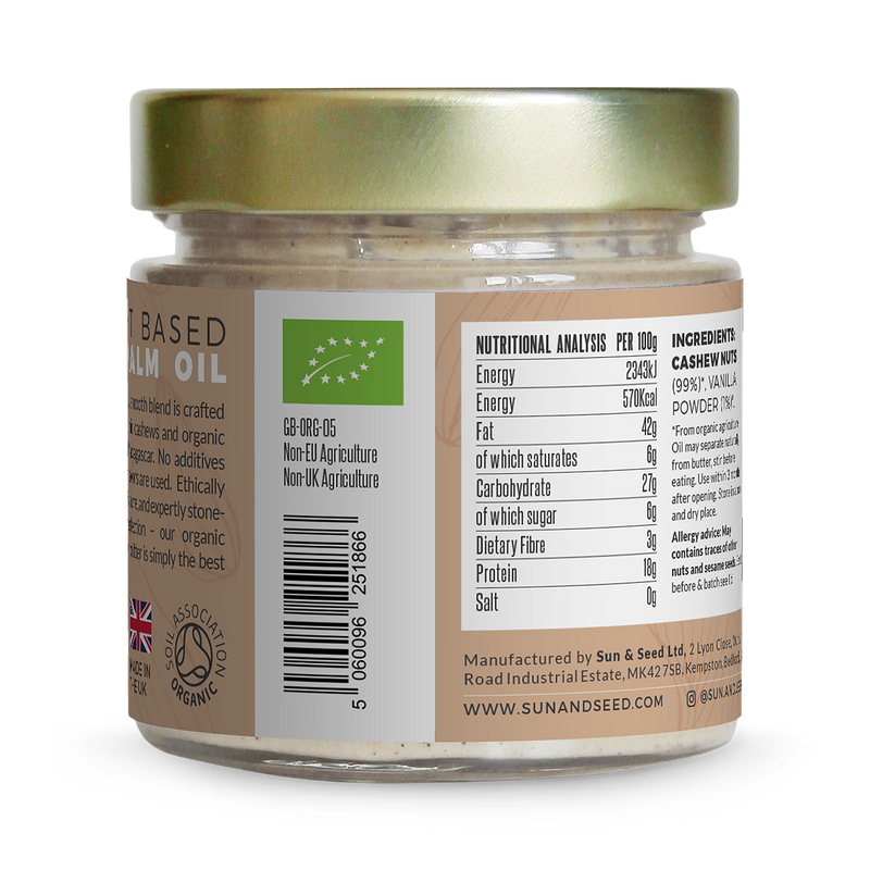 Sun & Seed organic smooth vanilla cashew butter 200g - British product
