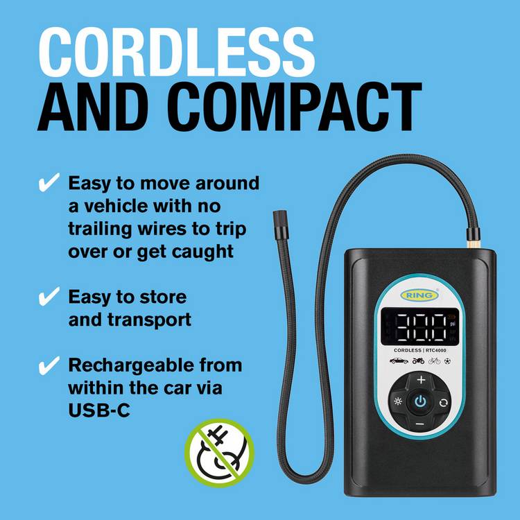 Ring RTC4000 cordless tyre inflator (British brand)