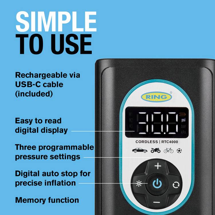 Ring RTC4000 cordless tyre inflator (British brand)