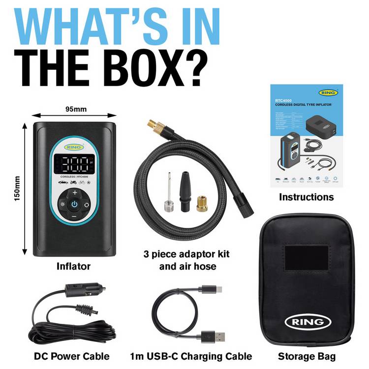 Ring RTC4000 cordless tyre inflator (British brand)
