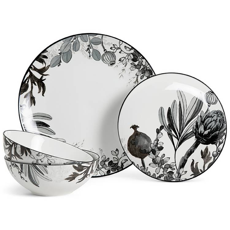 Habitat fine china dinner set grey floral 12 piece - British product