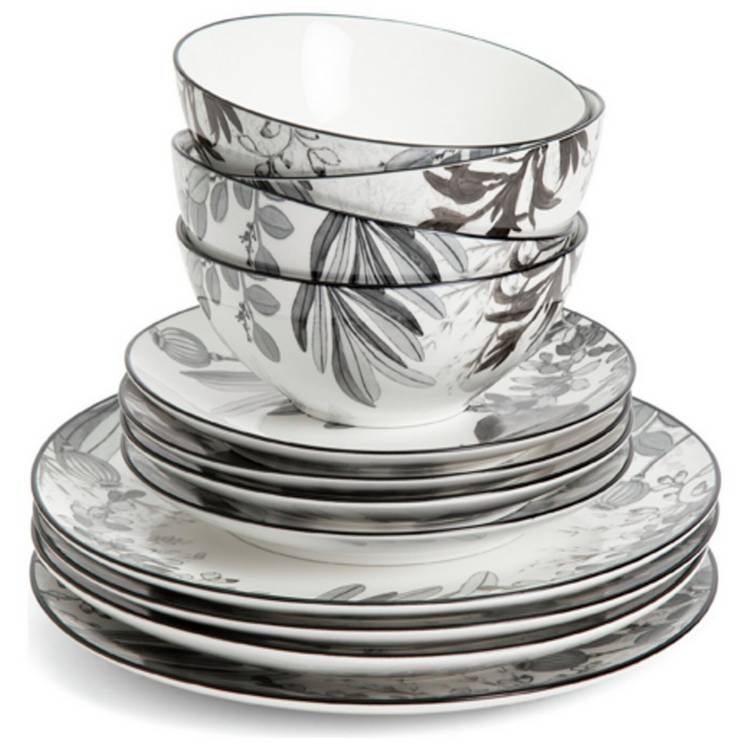 Habitat fine china dinner set grey floral 12 piece - British product