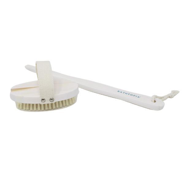 Bathtopia bamboo body brush with long handle, imported from the UK