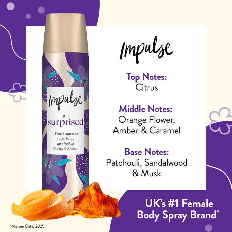 Impulse bodyspray deodorant Be Suprised 75ml, imported from the UK