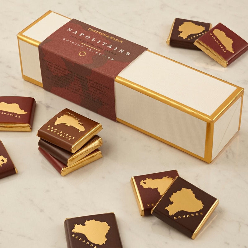 Fortnum's Origins Napolitains chocolate squares 182g, imported from the UK