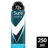 Sure Men Antiperspirant Deo Aerosol Nonstop Invis Ice 250ml GOODS Superdrug 250ML