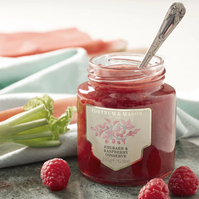 fortnum Fortnum's Raspberry & Rhubarb Reduced Sugar Conserve 195g- Buy online at McGrocer