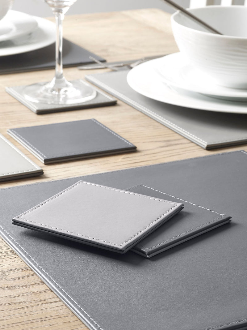 Charcoal grey reversible faux leather placemats and coasters set of 4 (British brand)