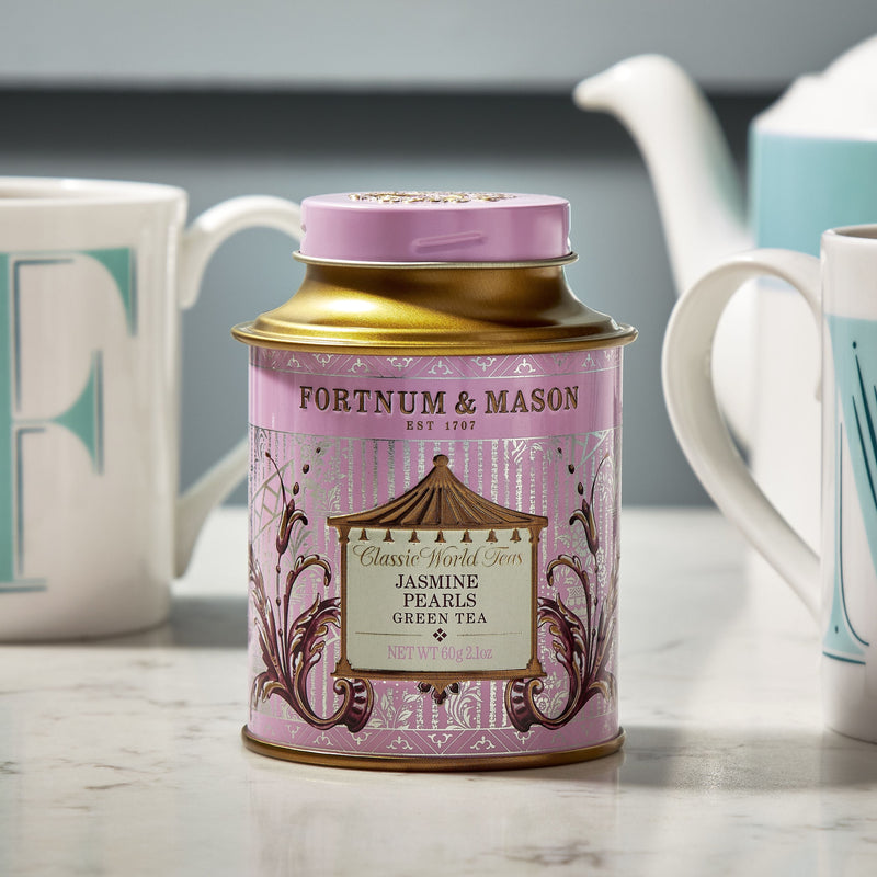 Jasmine Pearls loose leaf tea in 60g tin, UK version