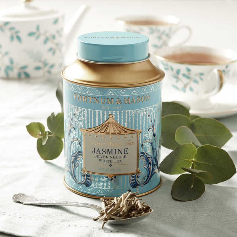 Jasmine Silver Needle white tea 50g tin, imported from the UK