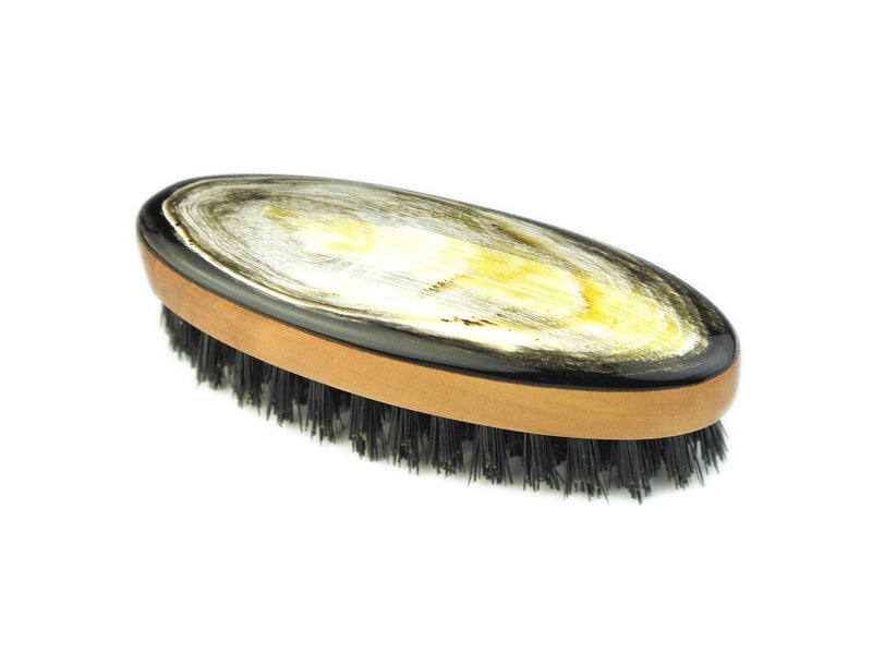 Abbeyhorn oval beard brush in pearwood, 8cm wide, imported from the UK