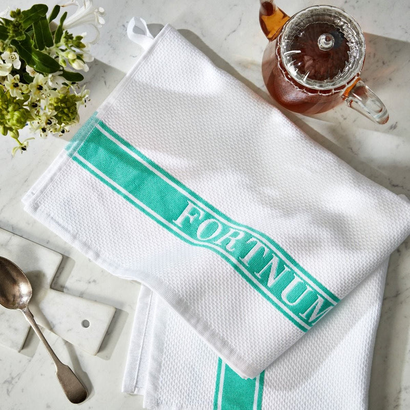 Fortnum's waffle tea towel in Eau de Nil, 50x75cm - British product