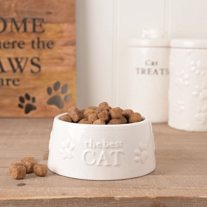 Best of Breed small ceramic cat bowl with paw prints - British product