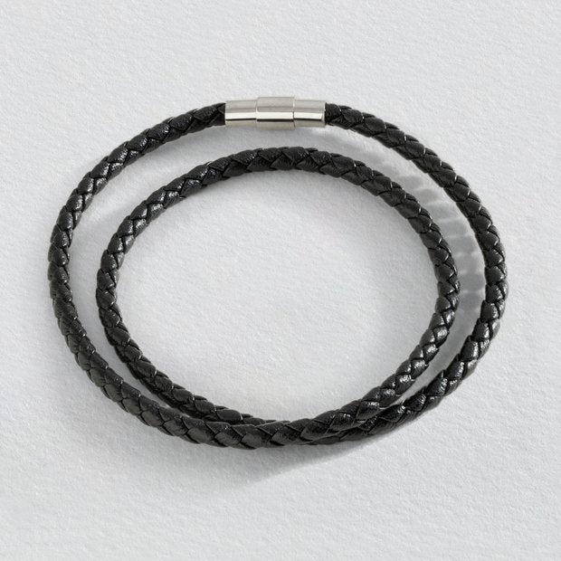 Revere black leather double plaited bracelet (British brand)