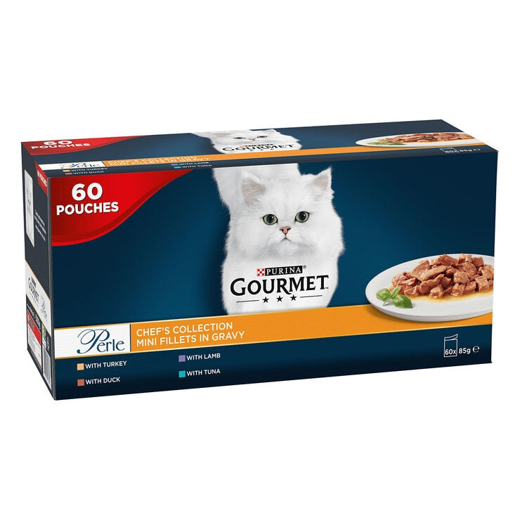 Gourmet Perle Chef's Fish & Meat cat food 60x85g, UK version