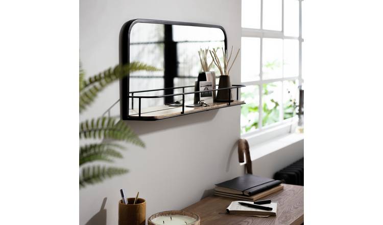 Habitat rectangular wall mirror with shelf in black, 60x28x10cm, UK version