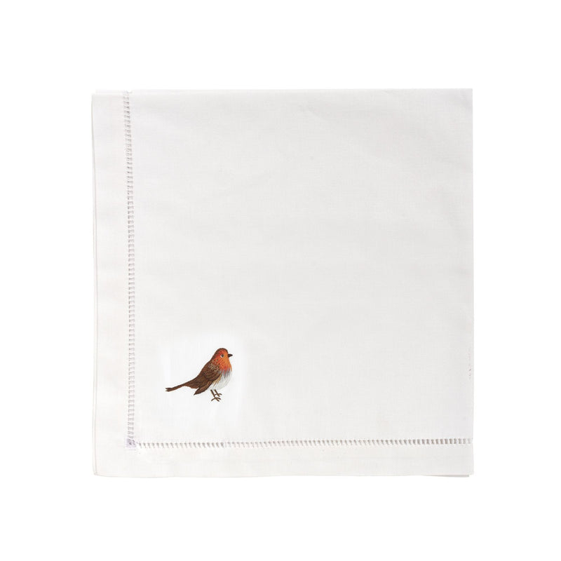 Christmas Robin Napkin hand-embroidered 45cm - British product