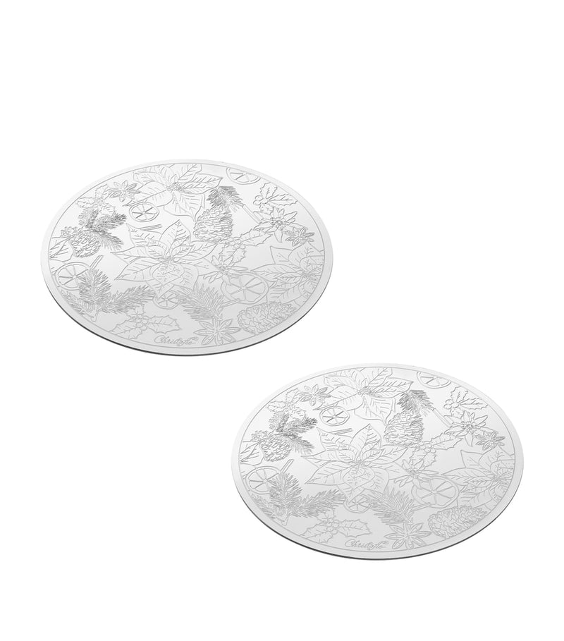 Christofle Bouquet Givré stainless steel coasters set of 2, UK version