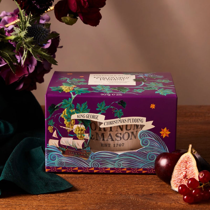 Fortnum's King George Christmas pudding in ceramic basin 907g - British product