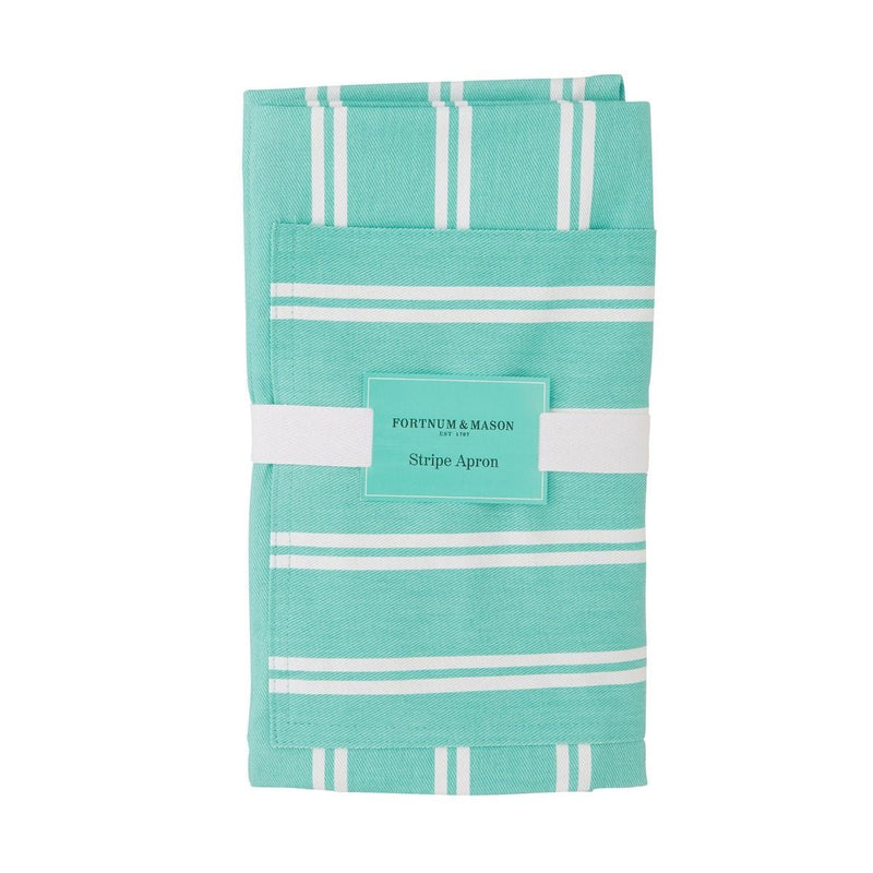 Fortnum's stripe cotton apron with Eau de Nil design - British product
